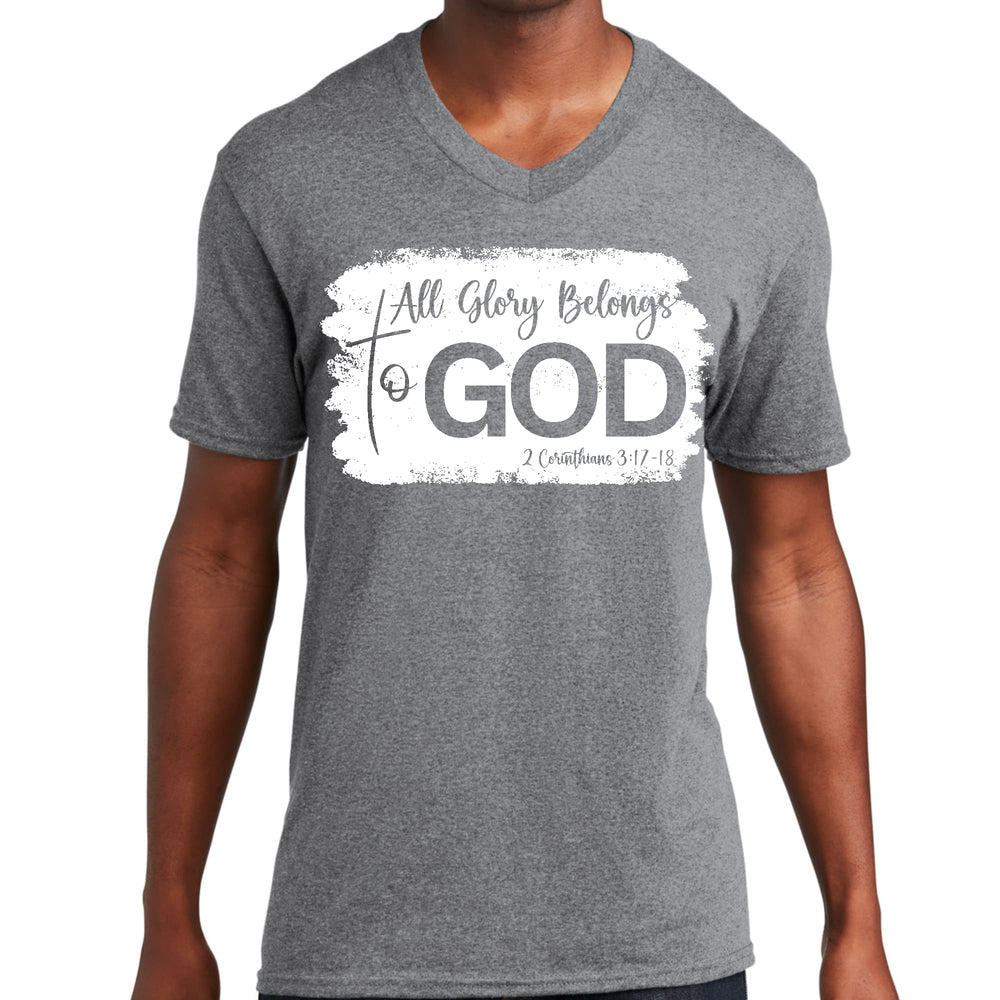 Mens Graphic V-neck T-shirt All Glory Belongs to God Christian - Mens