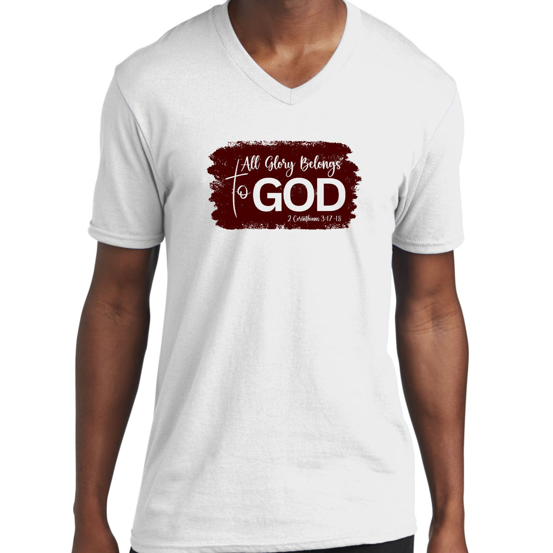Mens Graphic V-neck T-shirt All Glory Belongs To God Christian - Unisex