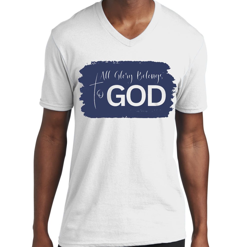 Mens Graphic V-neck T-shirt All Glory Belongs to God Christian - Unisex