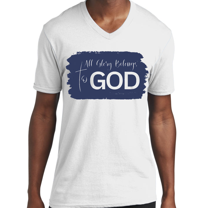 Mens Graphic V-neck T-shirt All Glory Belongs to God Christian - Unisex