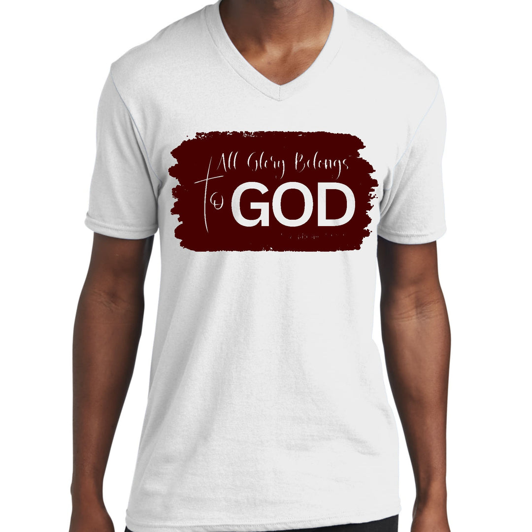 Mens Graphic V-neck T-shirt All Glory Belongs to God Christian - Unisex