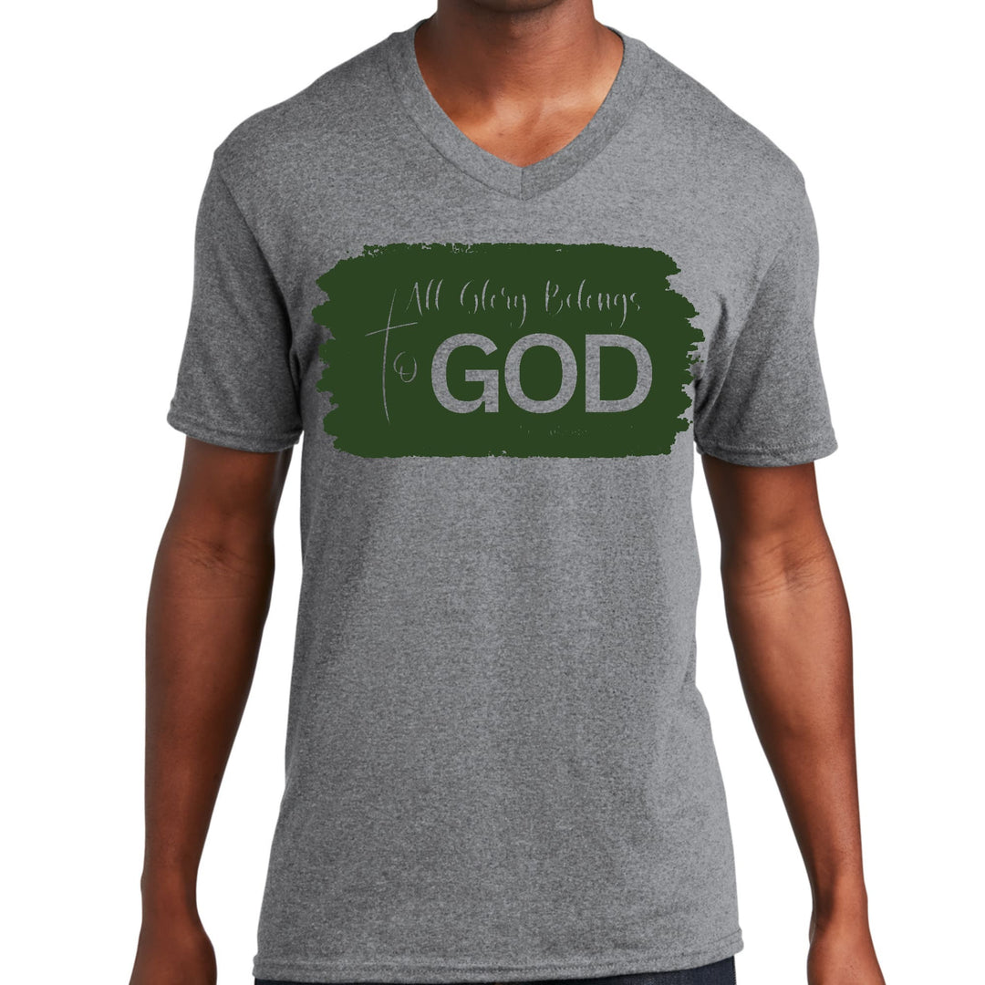 Mens Graphic V-neck T-shirt All Glory Belongs to God Dark Green - Unisex