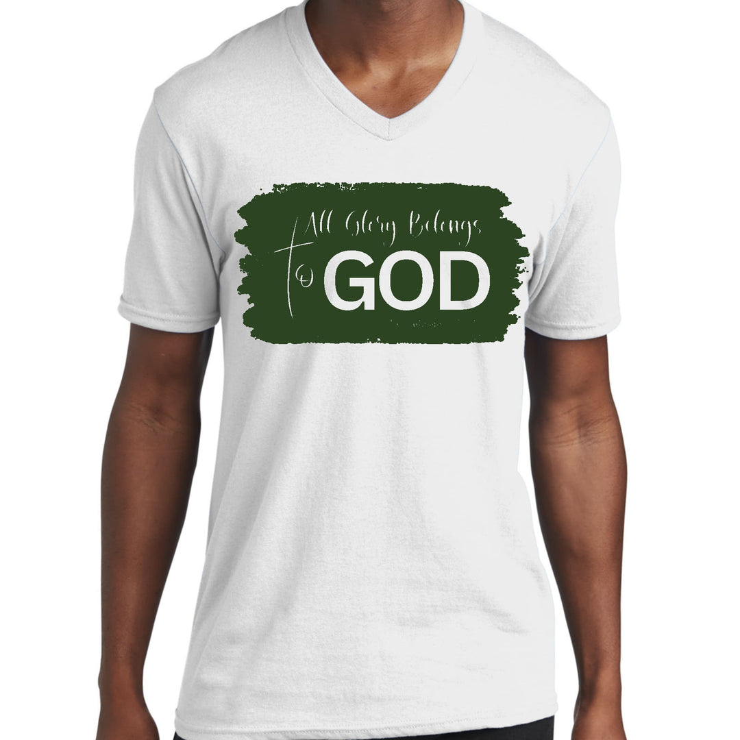 Mens Graphic V-neck T-shirt All Glory Belongs to God Dark Green - Unisex