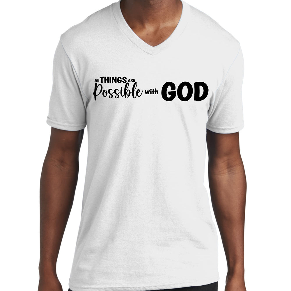 Mens Graphic V-neck T-shirt All Things are Possible with God - Black - Mens