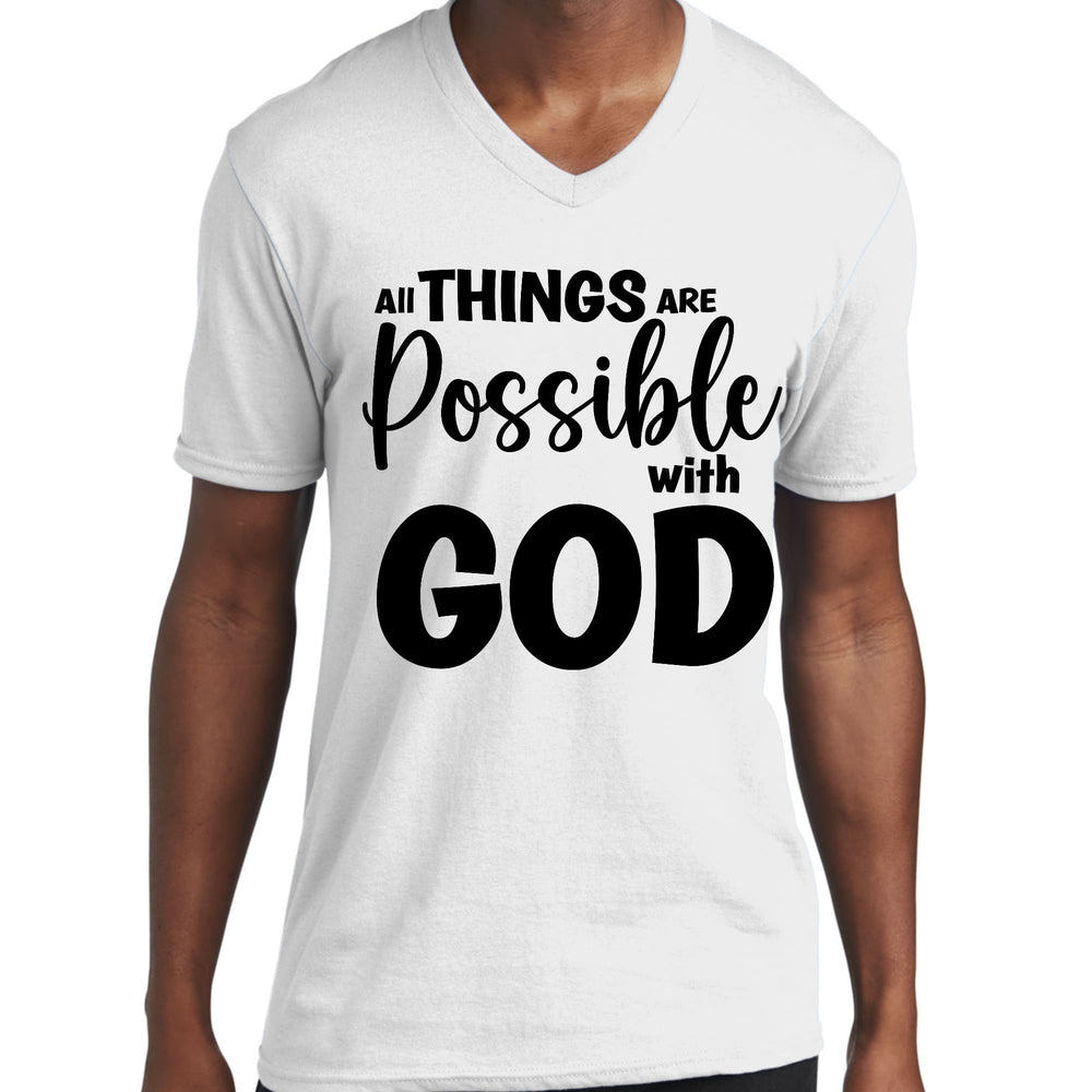 Mens Graphic V-neck T-shirt All Things are Possible with God - Black - Unisex