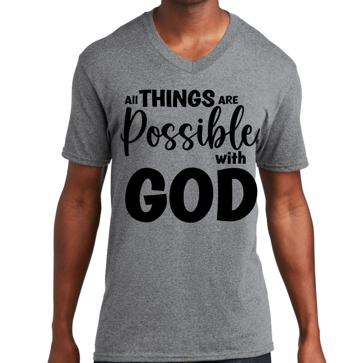 Mens Graphic V-neck T-shirt All Things are Possible with God - Black - Unisex