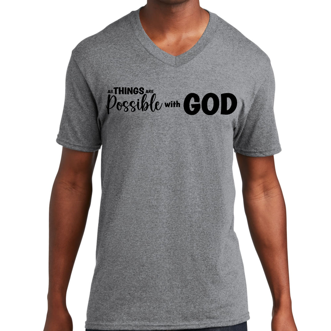 Mens Graphic V-neck T-shirt All Things are Possible with God - Black - Mens