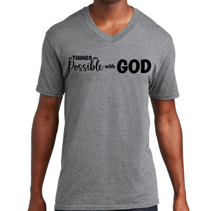 Mens Graphic V-neck T-shirt - All Things are Possible with God - Black - Mens