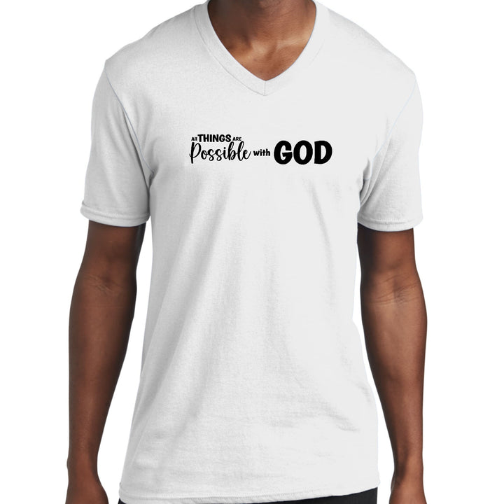 Mens Graphic V-neck T-shirt All Things Are Possible With God - Black - Unisex