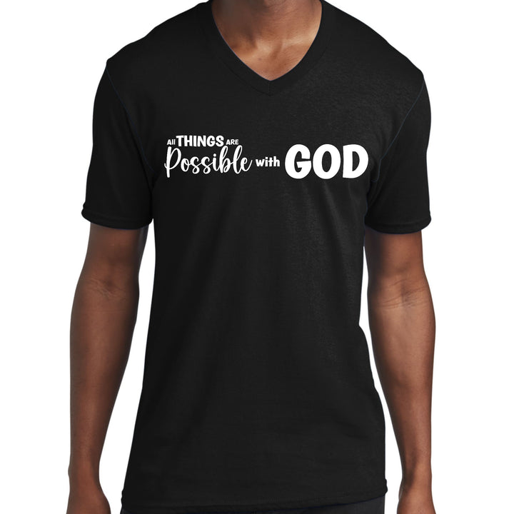 Mens Graphic V-neck T-shirt All Things are Possible with God - Unisex