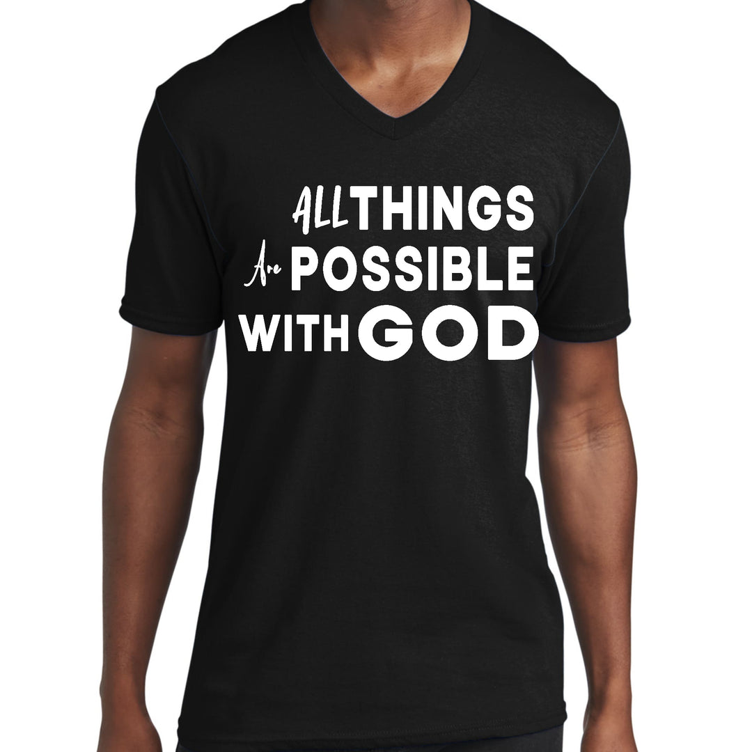 Mens Graphic V-neck T-shirt All Things are Possible with God - Unisex