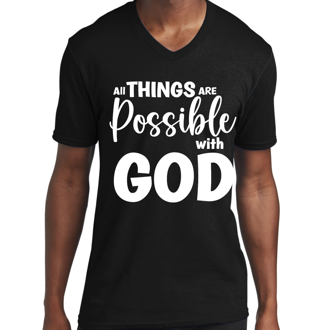 Mens Graphic V-neck T-shirt All Things are Possible with God - Unisex