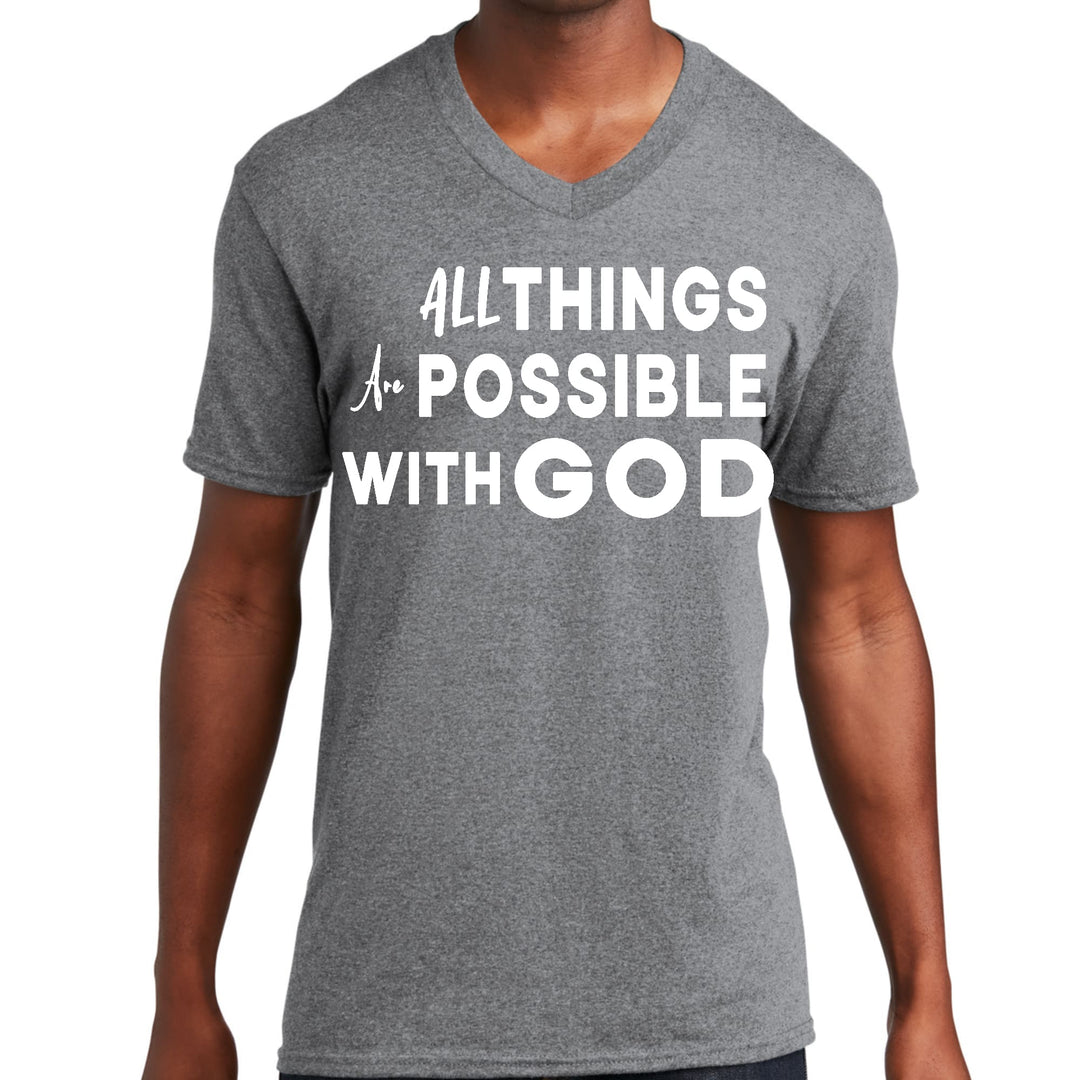 Mens Graphic V-neck T-shirt All Things are Possible with God - Unisex