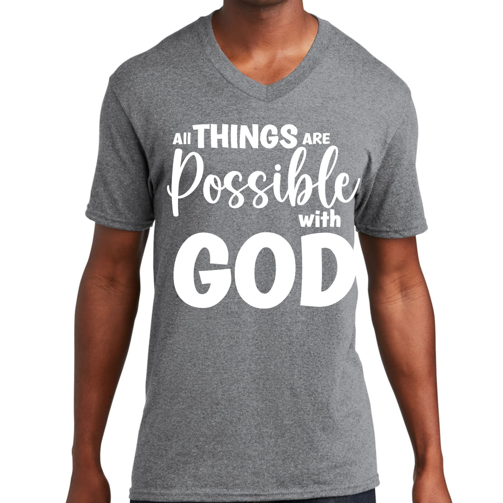 Mens Graphic V-neck T-shirt All Things are Possible with God - Unisex