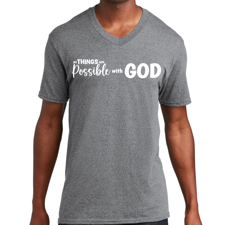 Mens Graphic V-neck T-shirt All Things are Possible with God - Unisex