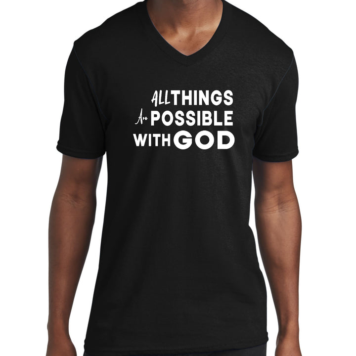 Mens Graphic V-neck T-shirt All Things Are Possible With God - Unisex