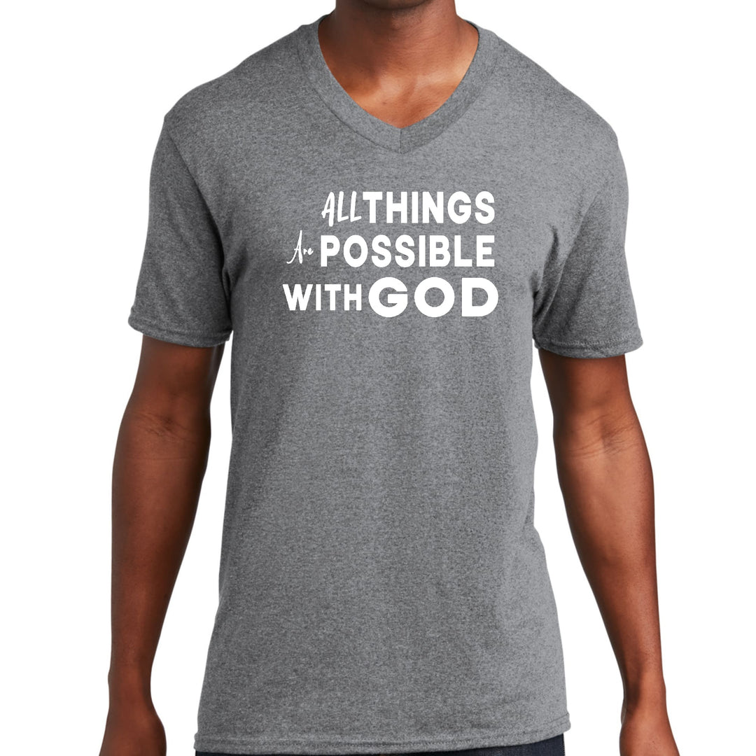 Mens Graphic V-neck T-shirt All Things Are Possible With God - Unisex