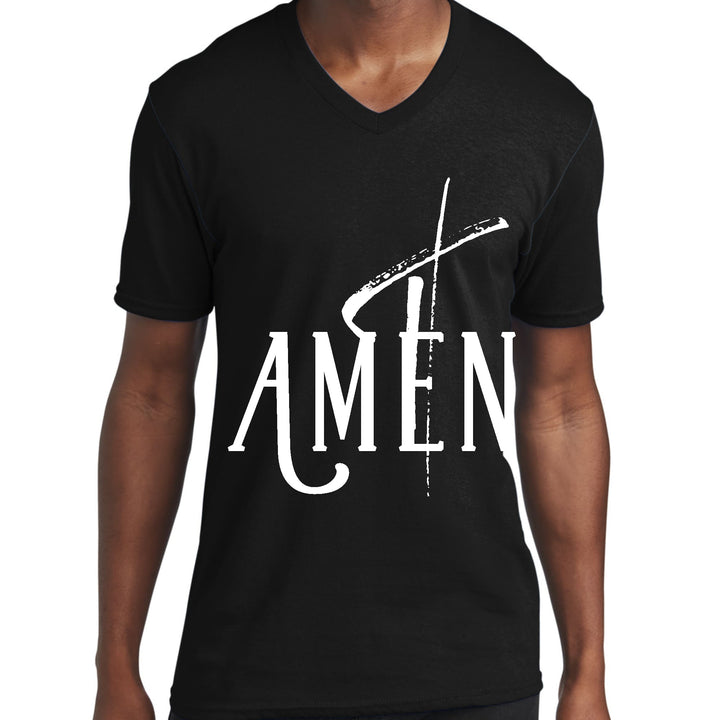 Mens Graphic V-neck T-shirt Amen White Print - Unisex | T-Shirts | V-Neck