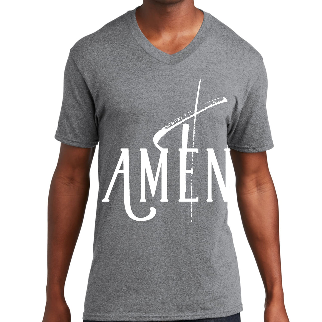 Mens Graphic V-neck T-shirt Amen White Print - Unisex | T-Shirts | V-Neck