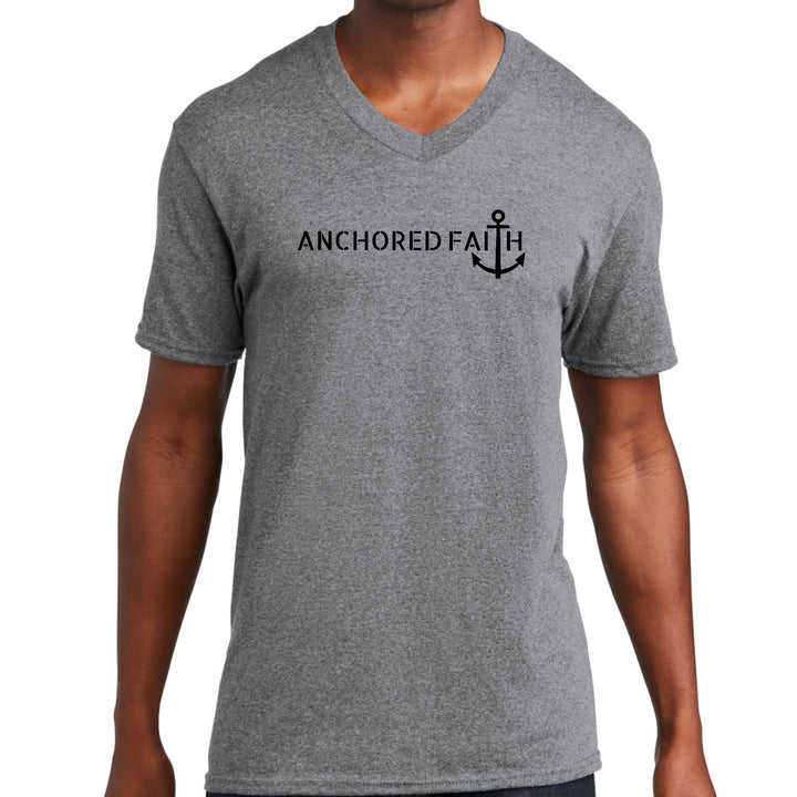 Mens Graphic V-neck T-shirt Anchored Faith Black Print - Unisex | T-Shirts