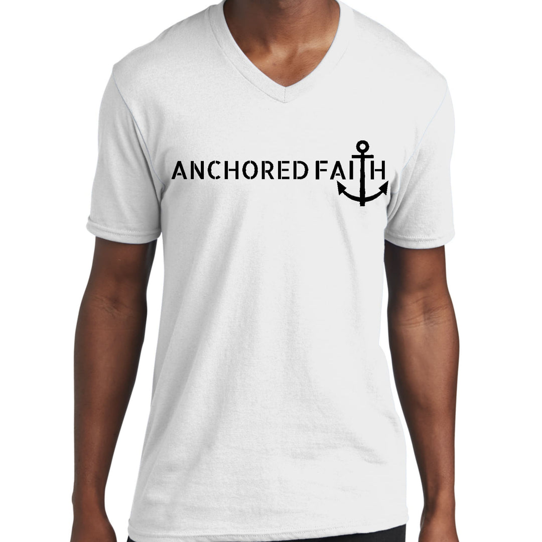 Mens Graphic V-neck T-shirt Anchored Faith Black Print - Unisex | T-Shirts