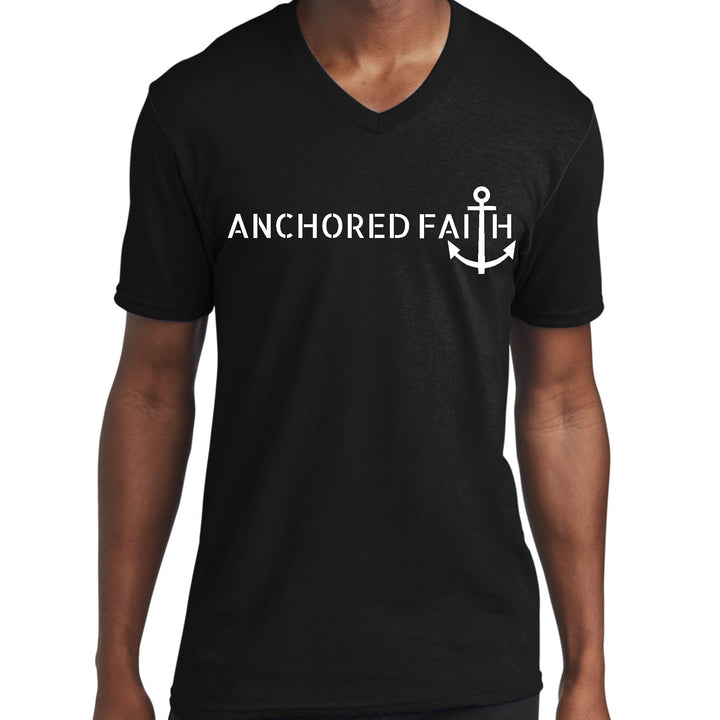 Mens Graphic V-neck T-shirt Anchored Faith Print - Mens | T-Shirts | V-Neck