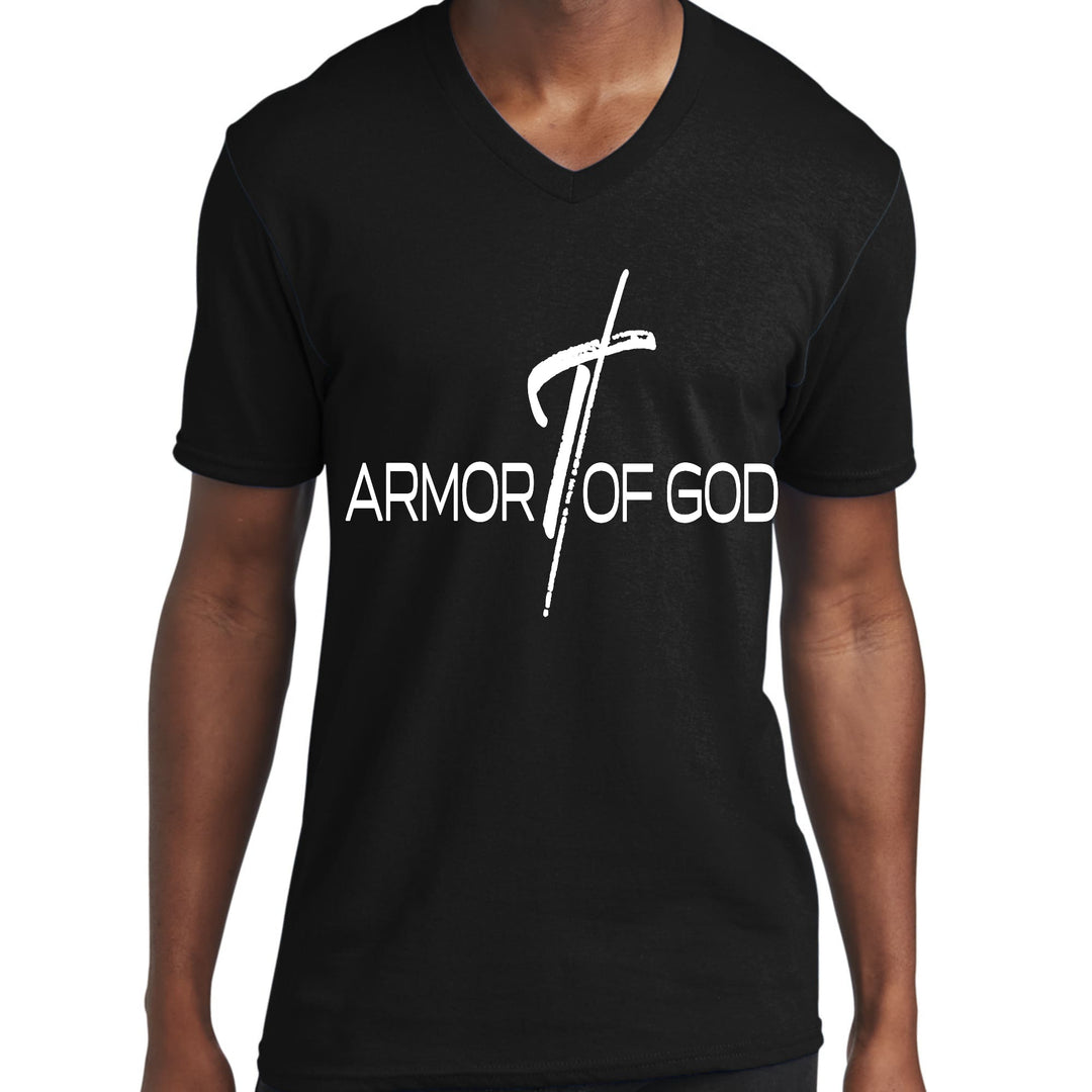 Mens Graphic V-neck T-shirt Armor of God Cross - Unisex | T-Shirts | V-Neck