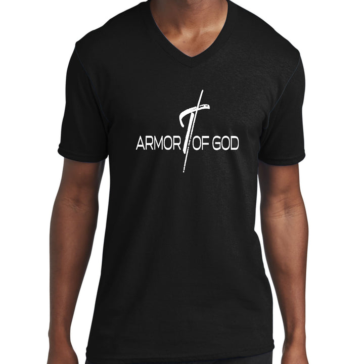 Mens Graphic V-neck T-shirt Armor Of God Cross - Unisex | T-Shirts | V-Neck