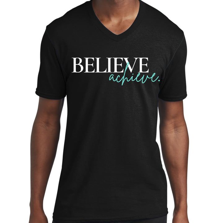 Mens Graphic V-neck T-shirt Believe and Achieve - Unisex | T-Shirts | V-Neck