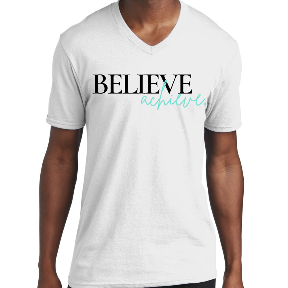 Mens Graphic V-neck T-shirt Believe and Achieve - Unisex | T-Shirts | V-Neck