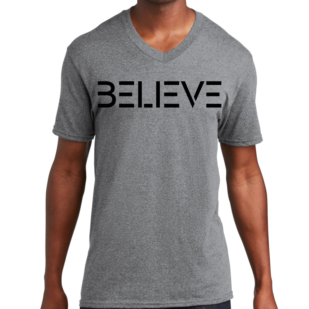 Mens Graphic V-neck T-shirt Believe Black Print - Unisex | T-Shirts | V-Neck