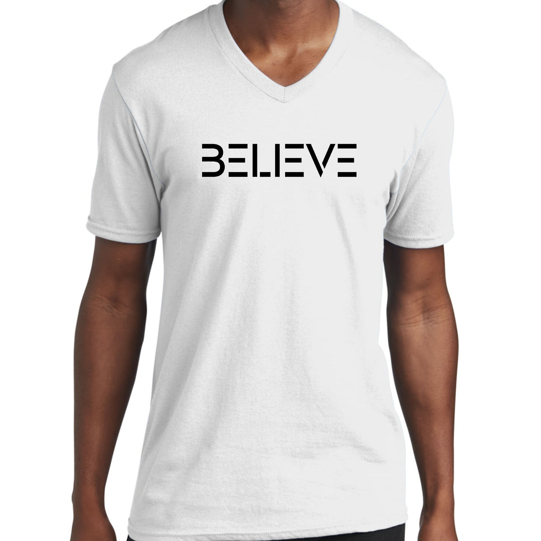 Mens Graphic V-neck T-shirt Believe Black Print - Unisex | T-Shirts | V-Neck