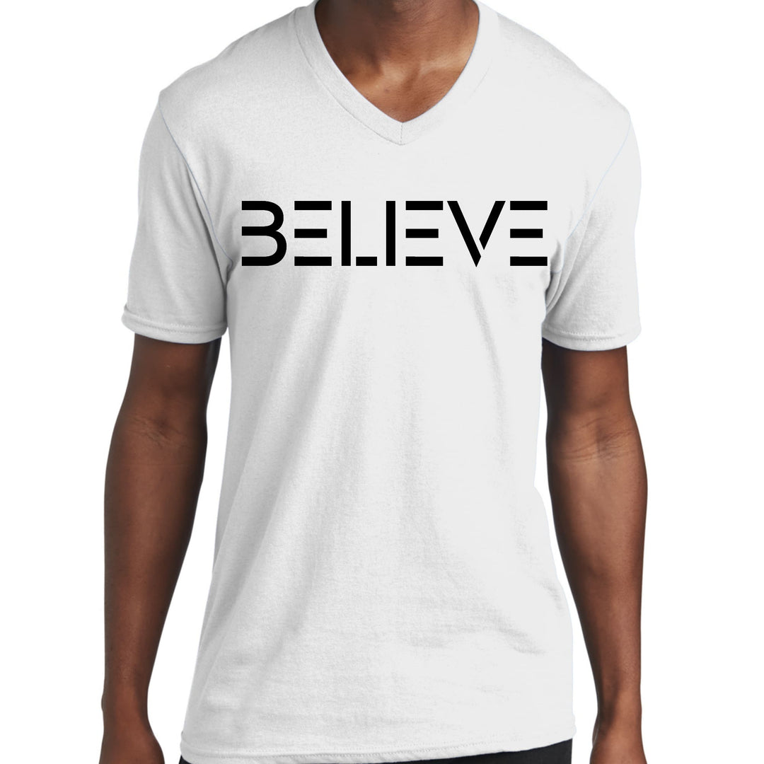 Mens Graphic V-neck T-shirt Believe Black Print - Unisex | T-Shirts | V-Neck