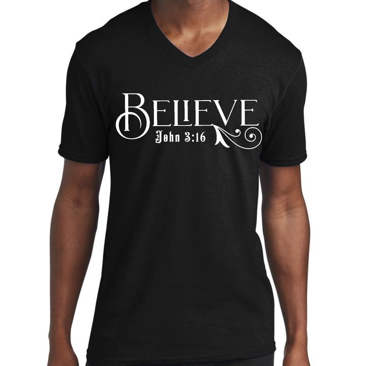 Mens Graphic V-neck T-shirt Believe John 3:16 - Mens | T-Shirts | V-Neck