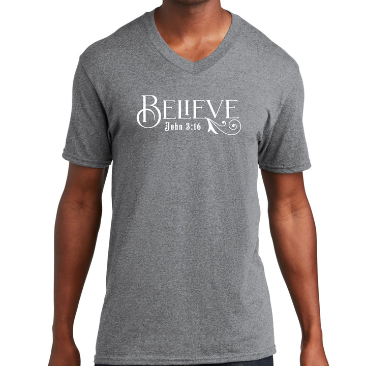 Mens Graphic V-neck T-shirt Believe John 3:16 - Unisex | T-Shirts | V-Neck