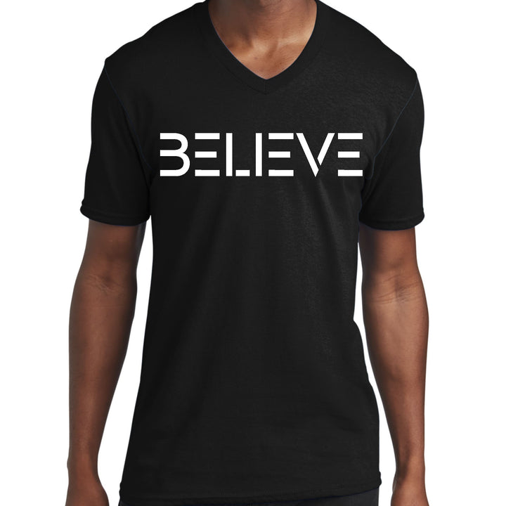 Mens Graphic V-neck T-shirt Believe White Print - Unisex | T-Shirts | V-Neck