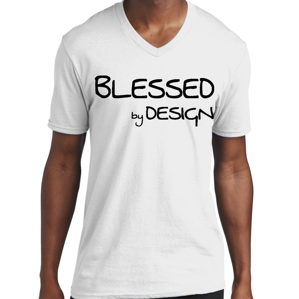 Mens Graphic V-neck T-shirt Blessed by Design - Inspirational - Unisex