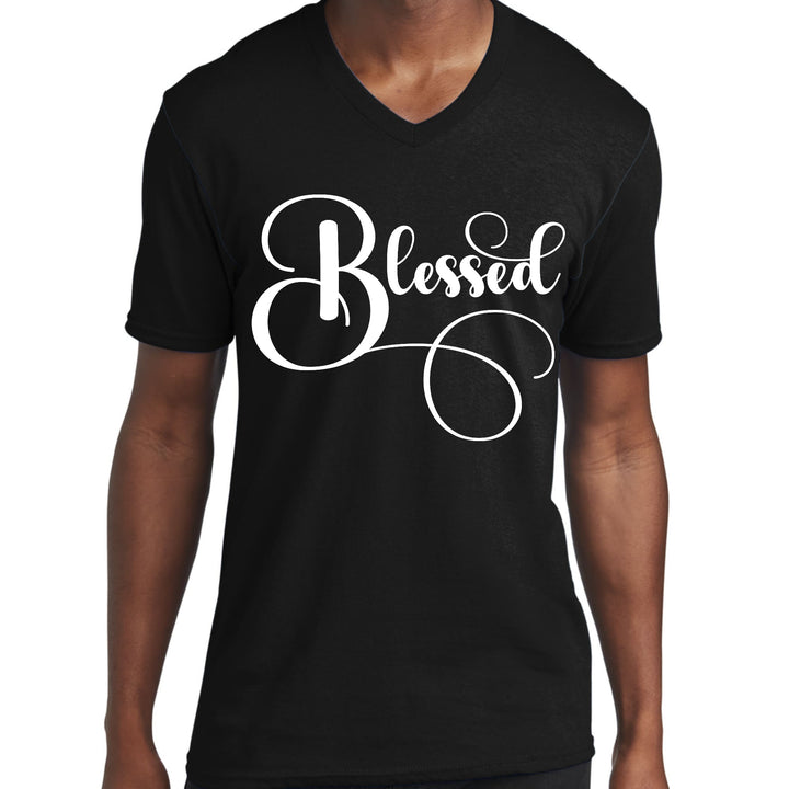 Mens Graphic V-neck T-shirt Blessed Graphic Illustration - Unisex | T-Shirts