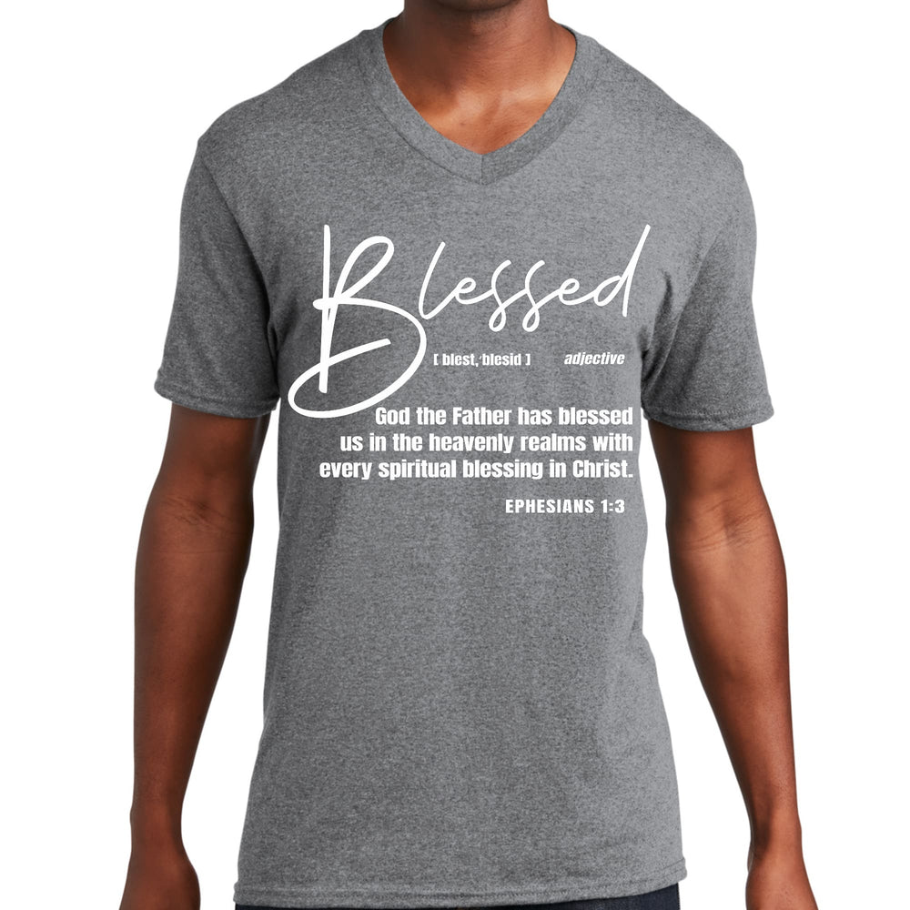 Mens Graphic V-neck T-shirt Blessed in Christ - Unisex | T-Shirts | V-Neck