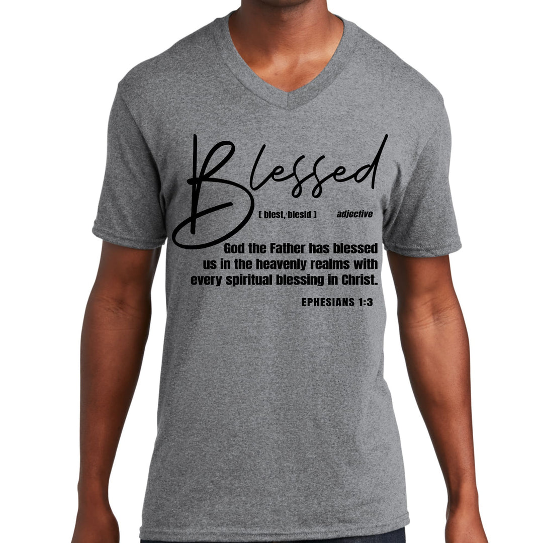 Mens Graphic V-neck T-shirt Blessed in Christ - Mens | T-Shirts | V-Neck