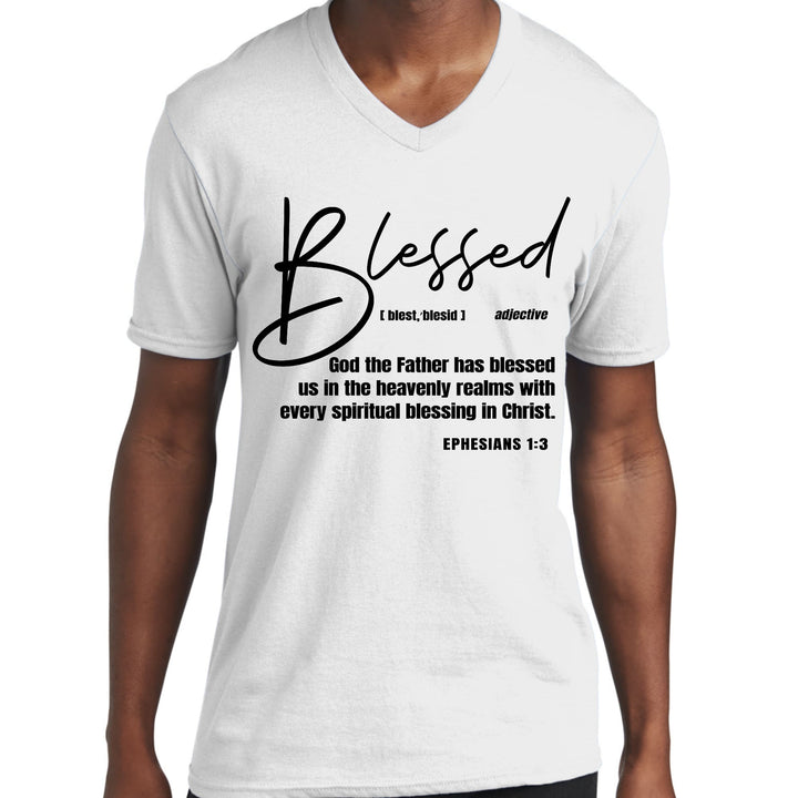 Mens Graphic V-neck T-shirt Blessed in Christ - Mens | T-Shirts | V-Neck