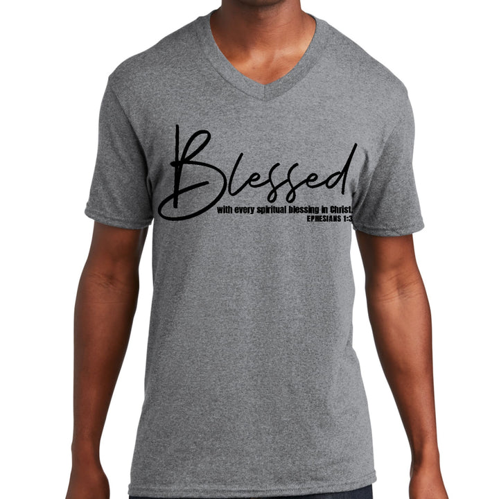 Mens Graphic V-neck T-shirt Blessed with Every Spiritual Blessing - Unisex