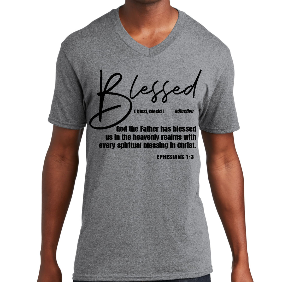 Mens Graphic V-neck T-shirt - Ephesians - Blessed with Every Spiritual - Unisex