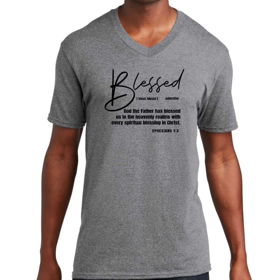 Mens Graphic V-neck T-shirt Ephesians - Blessed With Every Spiritual - Unisex
