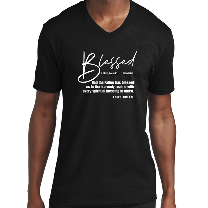 Mens Graphic V-neck T-shirt Ephesians - Blessed With Every Spiritual - Unisex