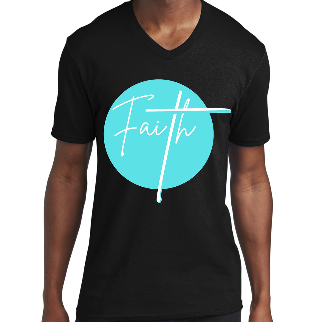 Mens Graphic V-neck T-shirt Faith - Christian Affirmation - Cyan - Unisex