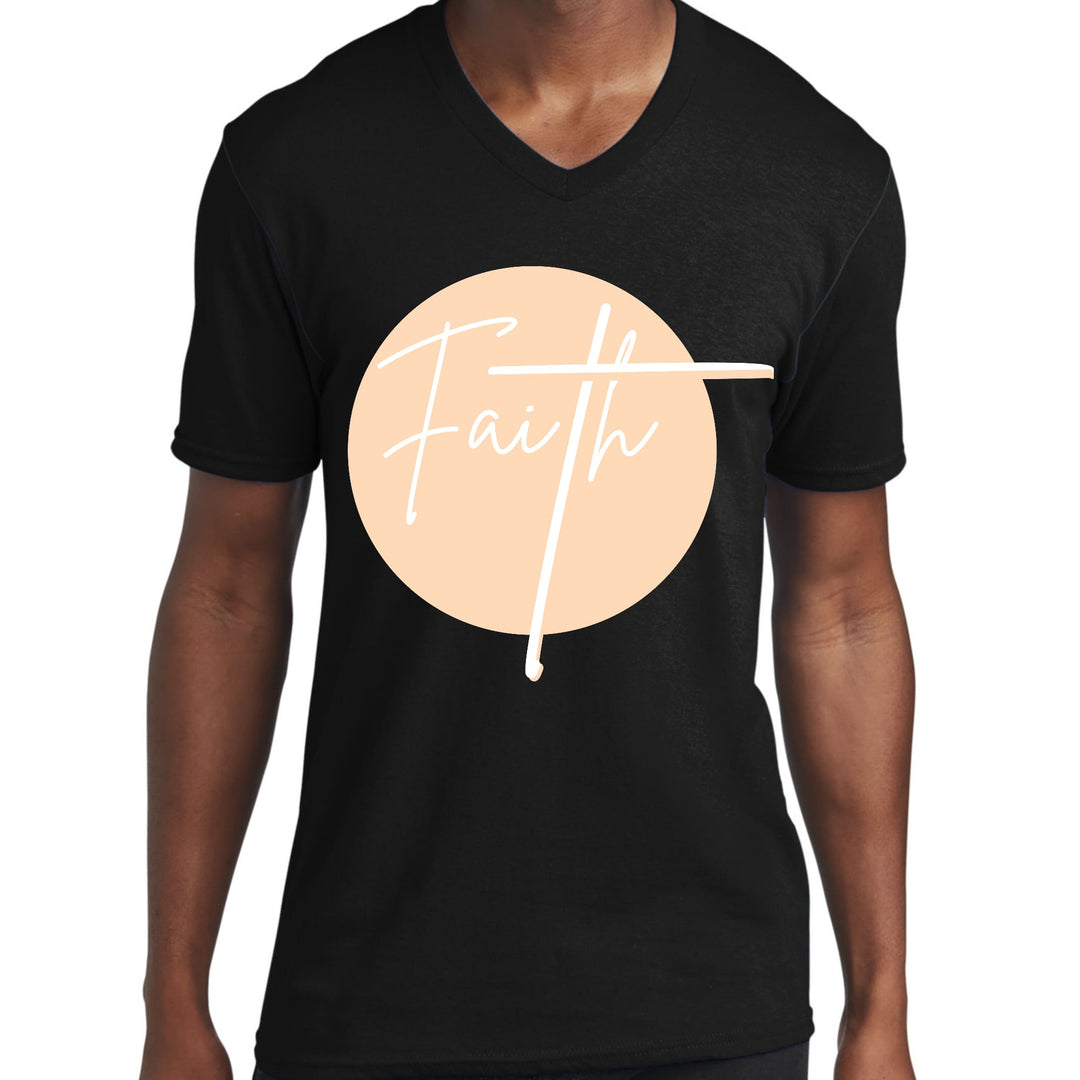 Mens Graphic V-neck T-shirt Faith - Christian Affirmation - Peach - Mens