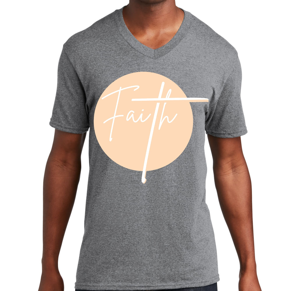 Mens Graphic V-neck T-shirt Faith - Christian Affirmation - Peach - Mens