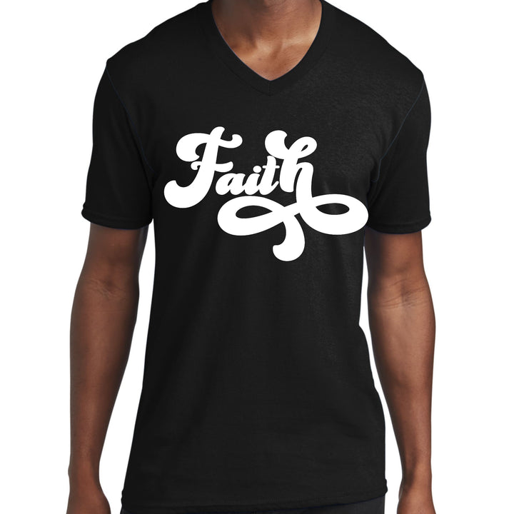 Mens Graphic V-neck T-shirt Faith Script Illustration - Unisex | T-Shirts