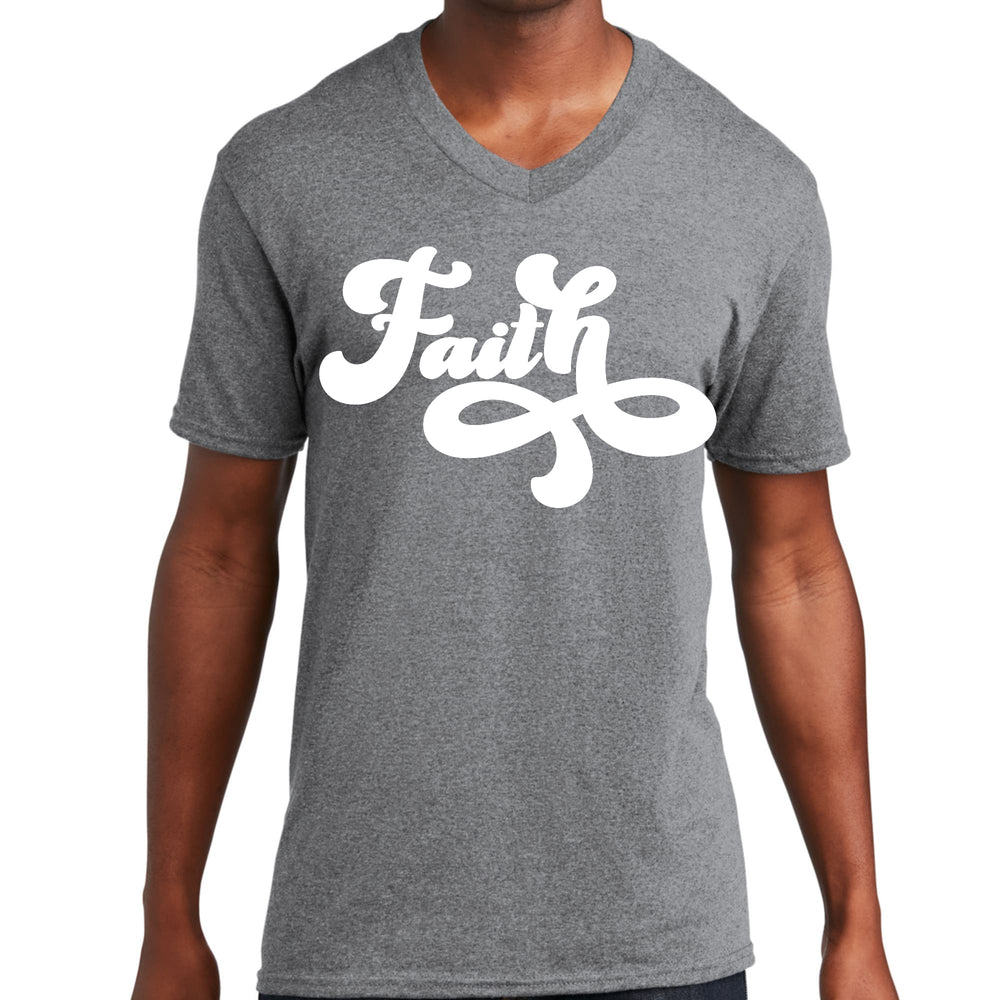 Mens Graphic V-neck T-shirt Faith Script Illustration - Unisex | T-Shirts